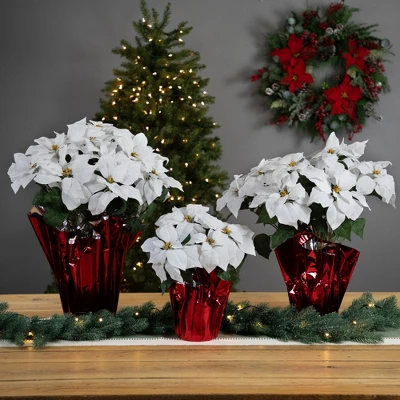 Northlight 22" White Artificial Christmas Poinsettia Flowers With Red Wrapped Base 2 Northlight 22" White Artificial Christmas Poinsettia Flowers With Red Wrapped Base - Image 2