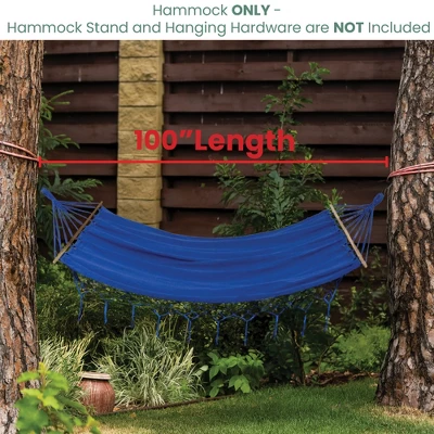Northlight Hammock With Netted Fringe And Wooden Bars - 100" X 41" - Blue 6 Northlight Hammock With Netted Fringe And Wooden Bars - 100" X 41" - Blue - Image 6
