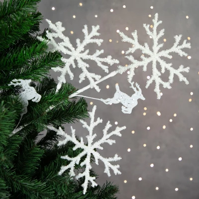 Northlight 28.5" Glittered White Snowflake And Reindeer Christmas Spray 1 Northlight 28.5" Glittered White Snowflake And Reindeer Christmas Spray