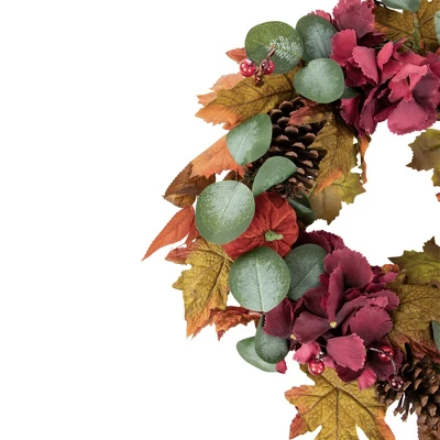 Northlight Orange And Burgundy Fall Harvest Artificial Floral And Pinecone Wreath, 22-Inch 2 Northlight Orange And Burgundy Fall Harvest Artificial Floral And Pinecone Wreath, 22-Inch - Image 2