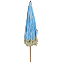 Northlight Striped Outdoor Macrame Boho Beach Market Umbrella With Tilt - 6.5' - Sky Blue And White -Home Decor GUEST e8c6cef1 49d7 4cd7 95fc d48f39a6bed3