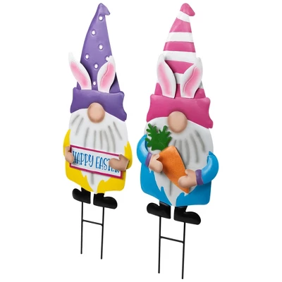 Northlight Happy Easter Gnomes Outdoor Garden Stakes - 27" - Set Of 2 2 Northlight Happy Easter Gnomes Outdoor Garden Stakes - 27" - Set Of 2 - Image 2