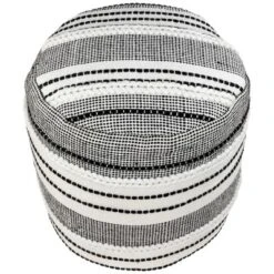 Northlight 18" White And Black Striped Outdoor Woven Pouf Ottoman -Home Decor GUEST eaac15e9 4af7 449a ae98 8ac47da3a22d