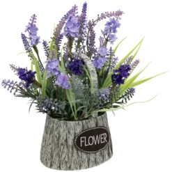 Northlight Lavender Bouquet In "Flower" Spring Basket With Handle - 12" -Home Decor GUEST ec9215cd 86cf 443b aabf c4b804fd4ff2