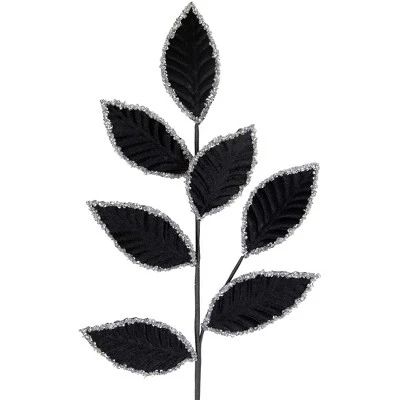 Northlight 26" Black And Silver Sequin Leaves Christmas Spray 3 Northlight 26" Black And Silver Sequin Leaves Christmas Spray - Image 3