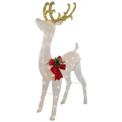 Northlight 48" LED Lighted Glitter Reindeer With Sleigh Outdoor Christmas Decoration -Home Decor GUEST ed130ebd 603f 4db3 8b60 b23253528d75