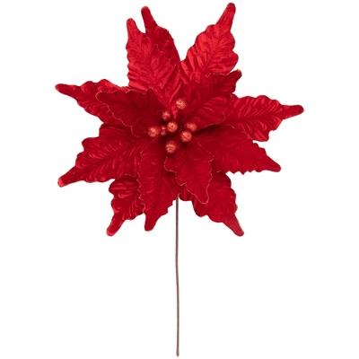 Northlight 24" Glittered Red Poinsettia Christmas Stem Spray 5 Northlight 24" Glittered Red Poinsettia Christmas Stem Spray - Image 5