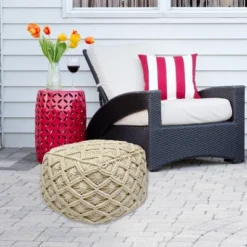 Northlight 18" Beige Handmade Macramé Natural Cotton Square Pouf Ottoman -Home Decor GUEST ede75318 2c19 4314 9e73 82f11bc3bcf3