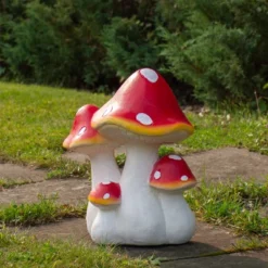 Northlight Hand Painted Mushroom Cluster Outdoor Garden Decoration - 17.5" - White And Red