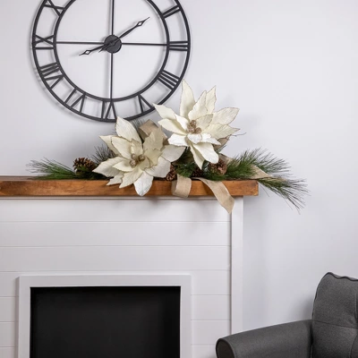 Northlight 24" Cream Poinsettia Christmas Stem Spray 2 Northlight 24" Cream Poinsettia Christmas Stem Spray - Image 2