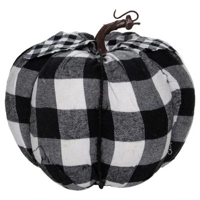 Northlight 7" Black And White Buffalo Plaid Fall Harvest Tabletop Pumpkin 3 Northlight 7" Black And White Buffalo Plaid Fall Harvest Tabletop Pumpkin - Image 3
