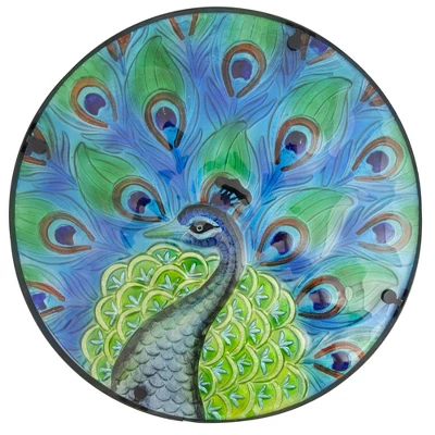 Northlight 19" Blue And Green Peacock Glass Patio Side Table 2 Northlight 19" Blue And Green Peacock Glass Patio Side Table - Image 2