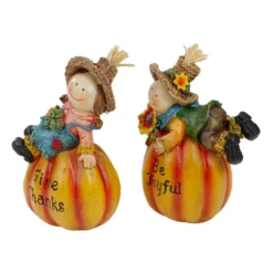 Northlight Set Of 2 Girl And Boy Scarecrows On Pumpkins Fall Figurines 6" -Home Decor GUEST f340538e 067f 4be2 bcae 363980a543fb