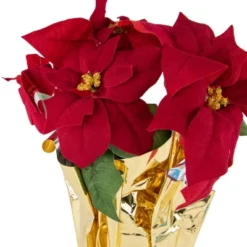 Northlight 16" Red Artificial Christmas Poinsettia Arrangement With Gold Wrapped Pot -Home Decor GUEST f5e0f2b5 ac52 4c24 b25e 3663c216e5d7