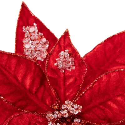 Northlight 28" Icy Red Velvet Poinsettia Glittered Christmas Stem Spray 3 Northlight 28" Icy Red Velvet Poinsettia Glittered Christmas Stem Spray - Image 3