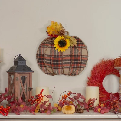 Northlight 14" Orange And Brown Plaid Fall Harvest Pumpkin Wall Decor 1 Northlight 14" Orange And Brown Plaid Fall Harvest Pumpkin Wall Decor