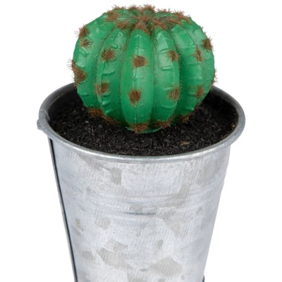 Northlight 3.5" Tropical Cactus In Tin Pot Artificial Potted Plant - Green/Silver 5 Northlight 3.5" Tropical Cactus In Tin Pot Artificial Potted Plant - Green/Silver - Image 5