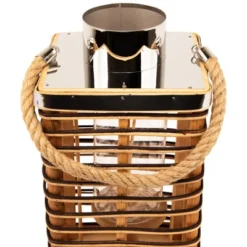 Northlight Rectangular Rattan Glass Candle Lantern With Jute Handle - 15.5" -Home Decor GUEST faea98d8 f2dc 4f60 99cb 00de0822ef23