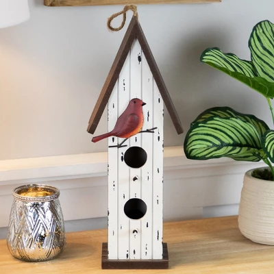 Northlight Wooden Birdhouse With Metal Bird Wall Decoration - 14.5" - Antique White 2 Northlight Wooden Birdhouse With Metal Bird Wall Decoration - 14.5" - Antique White - Image 2