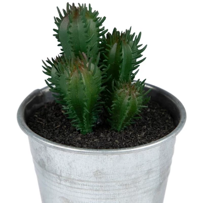Northlight 3.5" Tropical Cactus In Tin Pot Artificial Potted Plant - Green/Red 5 Northlight 3.5" Tropical Cactus In Tin Pot Artificial Potted Plant - Green/Red - Image 5