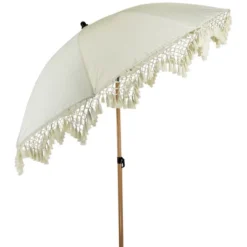 Northlight Outdoor Macrame Boho Beach Market Umbrella With Tilt - 6.5' - Cream -Home Decor GUEST fd1efb92 a128 4c55 9295 52be22185477