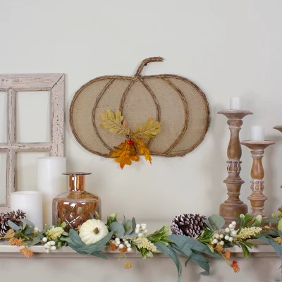 Northlight 19" Beige Burlap And Vine Pumpkin Fall Harvest Wall Hanging 1 Northlight 19" Beige Burlap And Vine Pumpkin Fall Harvest Wall Hanging