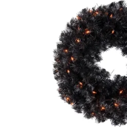 Northlight Pre-Lit Black Noble Spruce Artificial Halloween Wreath, 24-Inch, Orange Lights -Home Decor GUEST ffe6304d 7ff1 4237 9fed ae6b502279ad